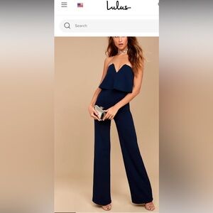 Lulus Power of Love Navy Blue Strapless Jumpsuit